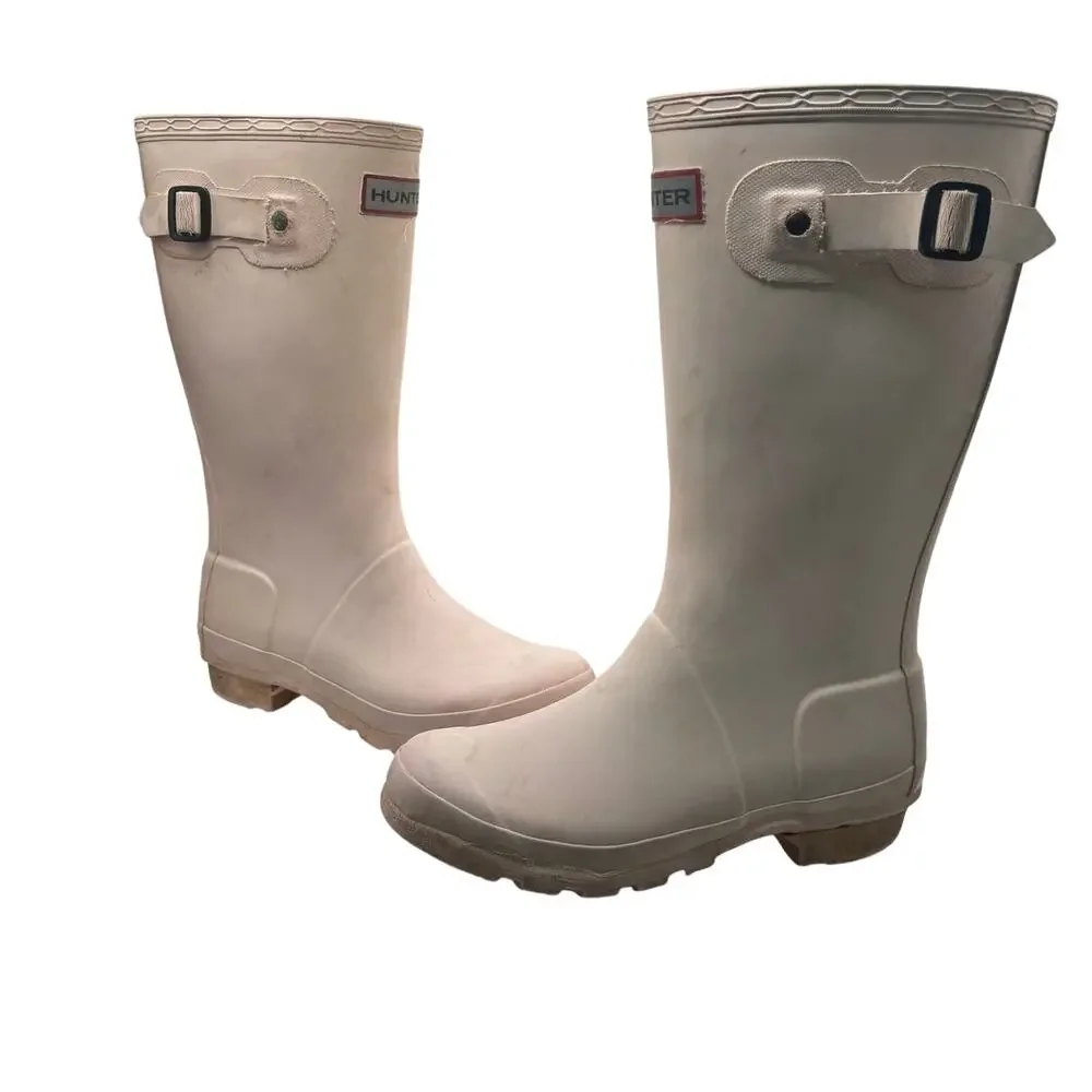 Hunter Original Tall Waterproof Rain Boots Cream White Youth Girls Size 4